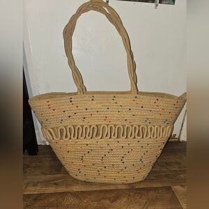 Antik Kraft Large Confetti Straw Travel Tote Bag